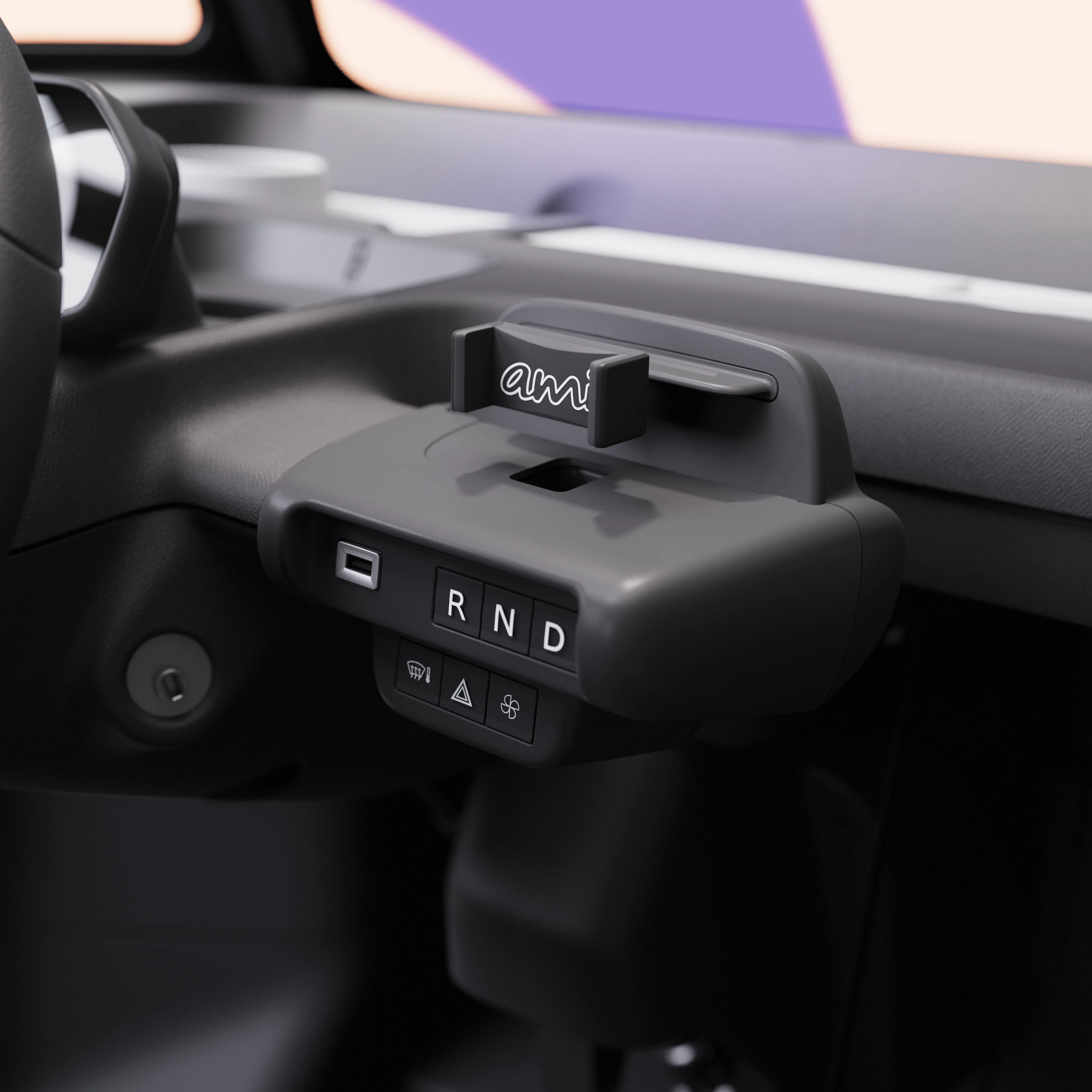 Vista em grande plano da consola central do Citroën Ami x Rip Curl elétrico , Citroën Ami: comandos simples para um carro elétrico urbano