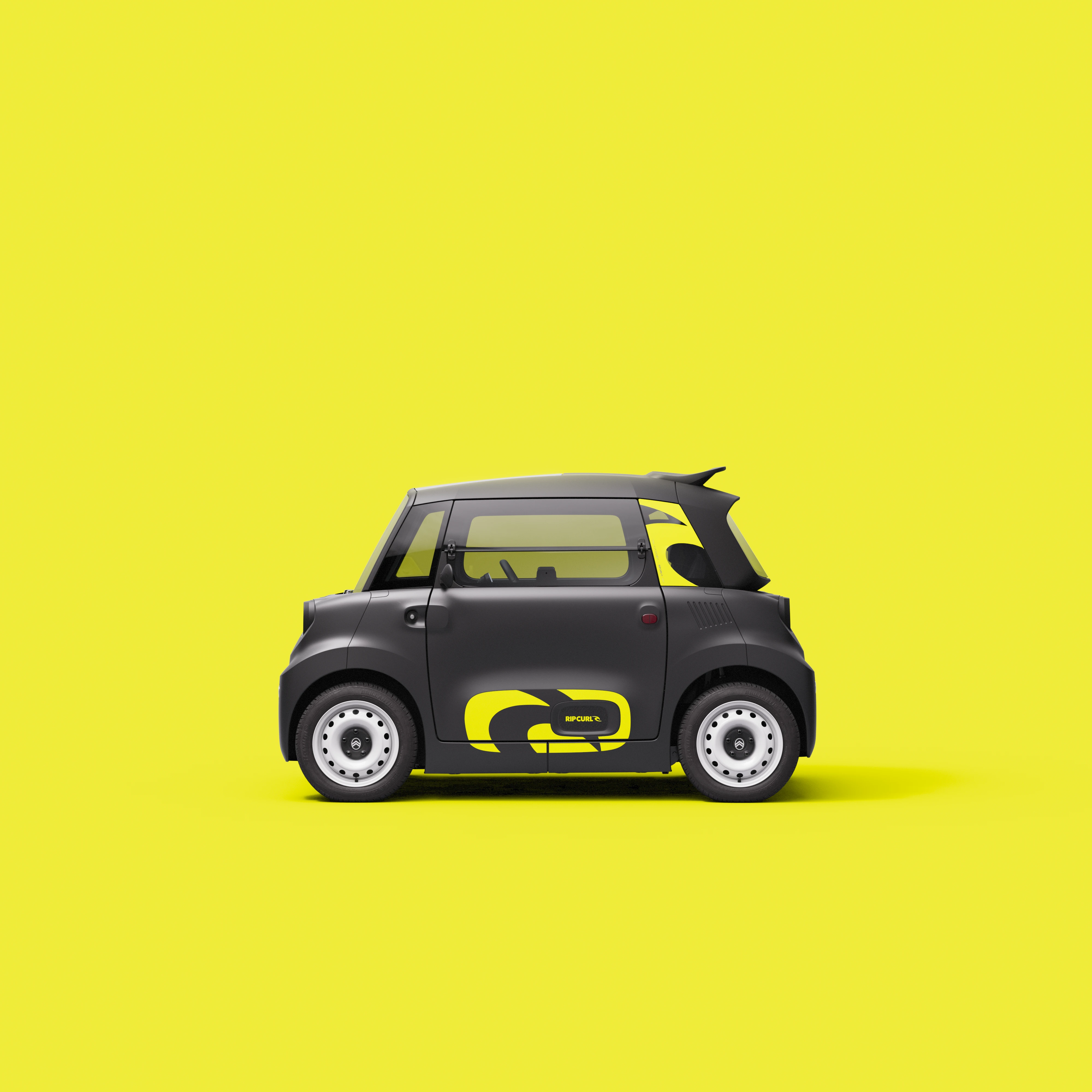 Perfil lateral do Citroën Ami x Rip Curl elétrico , o compacto Citroën Ami para a mobilidade urbana elétrica
