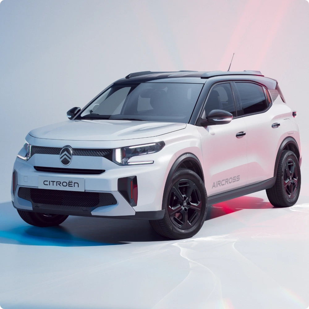 Vista traseira de três quartos do SUV elétrico Citroën ë‑C3 Aircross, destacando a condução elétrica fácil para uma mobilidade prática, eficiente e acessível.