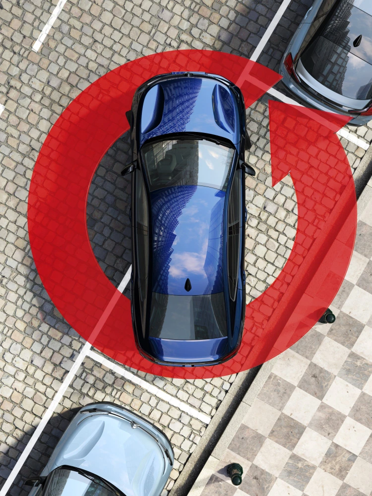 Vista aérea do Citroën C4 X com câmara 360°, mostrando toda a área circundante para facilitar as manobras.