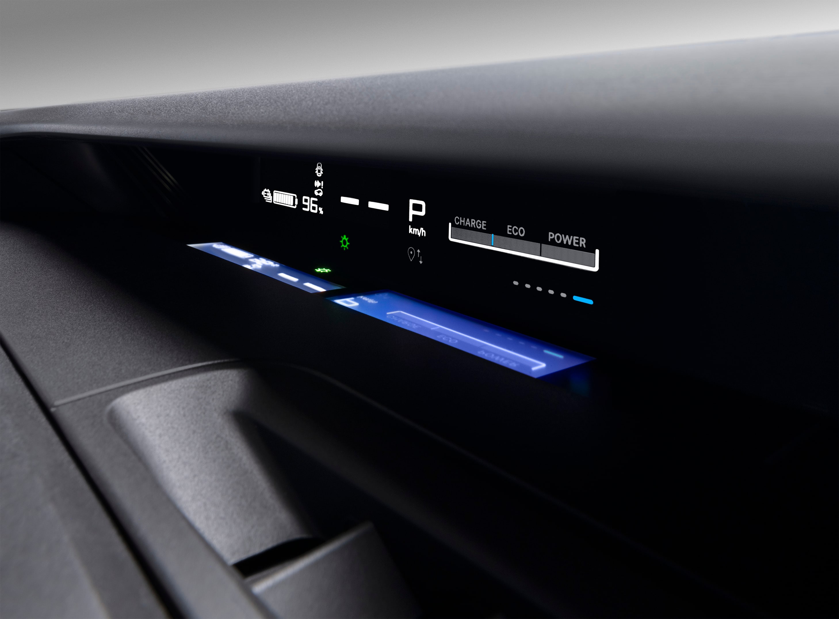 Vista em grande plano do painel de instrumentos do SUV Citroën C3, destacando o ecrã digital de energia para uma condução urbana intuitiva e acessível.