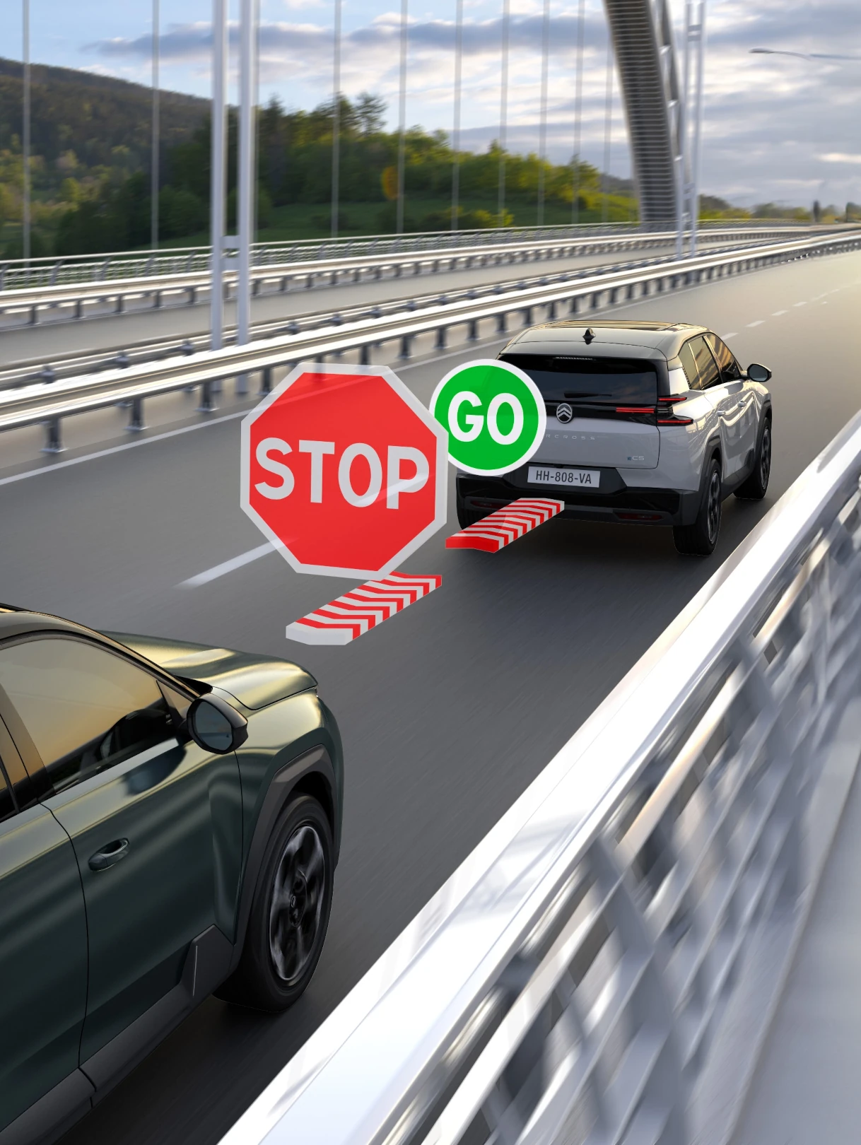 Vista traseira lateral do C5 Aircross com Cruise Control Adaptativo Stop & Go, oferecendo uma condução mais fluida e confortável em tráfego intenso.